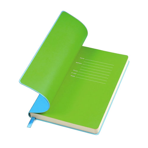 Бизнес-блокнот "Funky" А5, голубой,  зеленый форзац, мягкая обложка, в линейку (голубой, зеленый)
