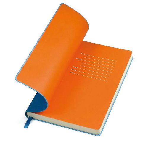 Бизнес-блокнот "Funky", 130*210 мм, синий, оранжевый форзац, мягкая обложка, блок-линейка (синий, оранжевый)