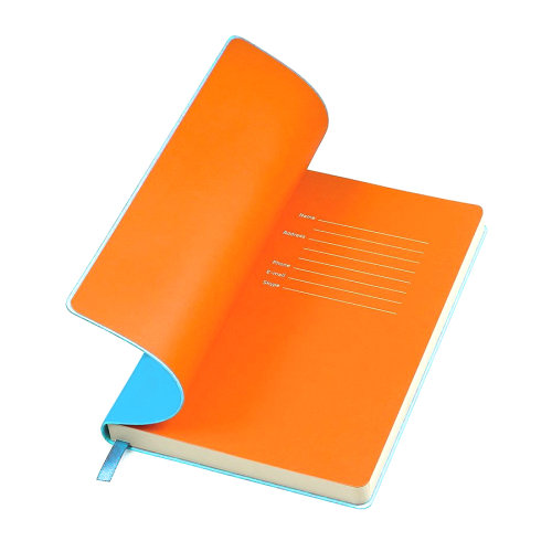 Бизнес-блокнот "Funky", 130*210 мм, голубой,  оранжевый форзац, мягкая обложка, блок-линейка (голубой, оранжевый)