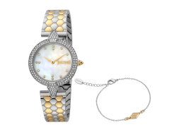 Подарочный комплект, состоящий из женских наручных часов и браслета. Just Cavalli