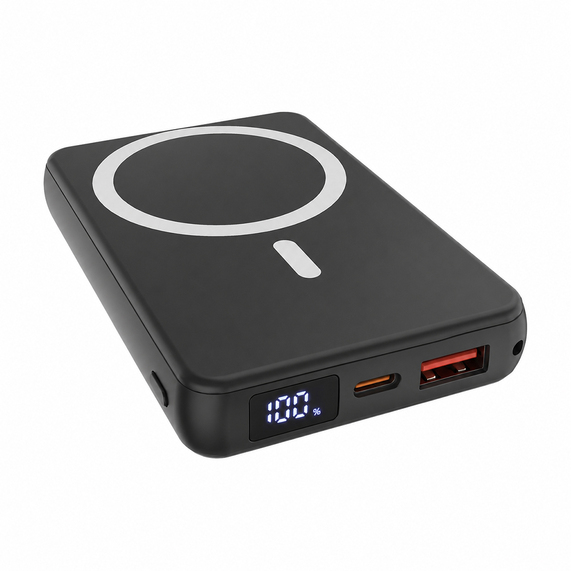 [Магнитный внешний аккумулятор Quantum с беспроводной зарядкой (15W), 10000 Mah, черный]