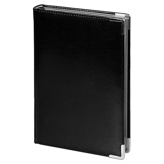[Ежедневник полудатированный Classic Pristine Silver А5, черный с серебром, с металлическими уголками, в твердой обложке с поролоном]