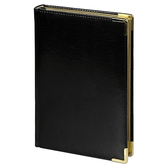 [Ежедневник полудатированный Classic Pristine Gold А5, черный с золотом, с металлическими уголками, в твердой обложке с поролоном]