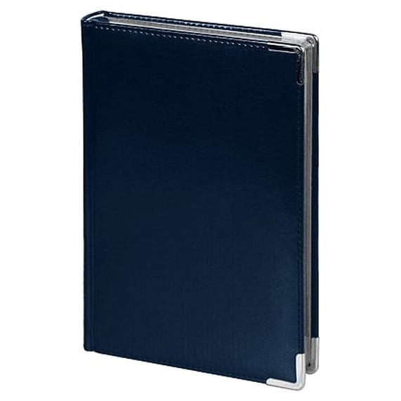 [Ежедневник полудатированный Classic Pristine Silver А5, темно-синий с серебром, с металлическими уголками, в твердой обложке с поролоном]