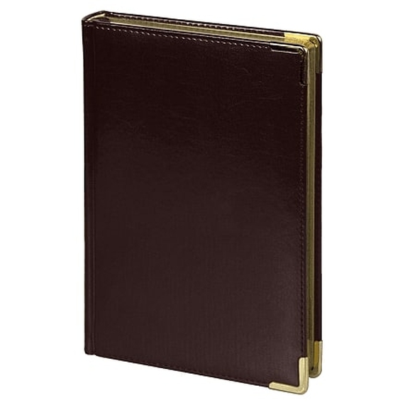 [Ежедневник полудатированный Classic Pristine Gold А5, темно-коричневый с золотом, с металлическими уголками, в твердой обложке с поролоном]