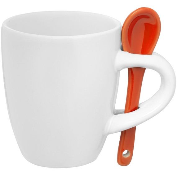 [Кофейная кружка Pairy с ложкой, белая с оранжевой]
