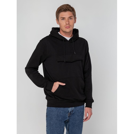[Худи унисекс с карманом на груди Chest Pocket, черное, размер XL/2XL]