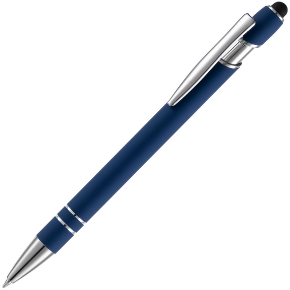 [Ручка шариковая Pointer Soft Touch со стилусом, темно-синяя]