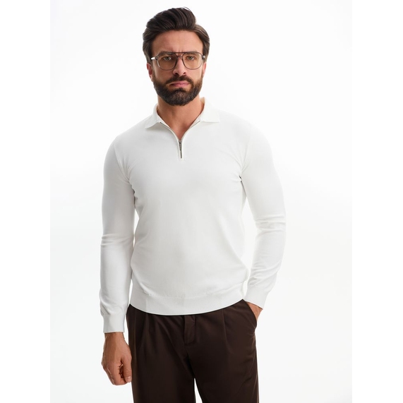 [Рубашка поло мужская с длинным рукавом Terrazzo, белая, размер L/XL]