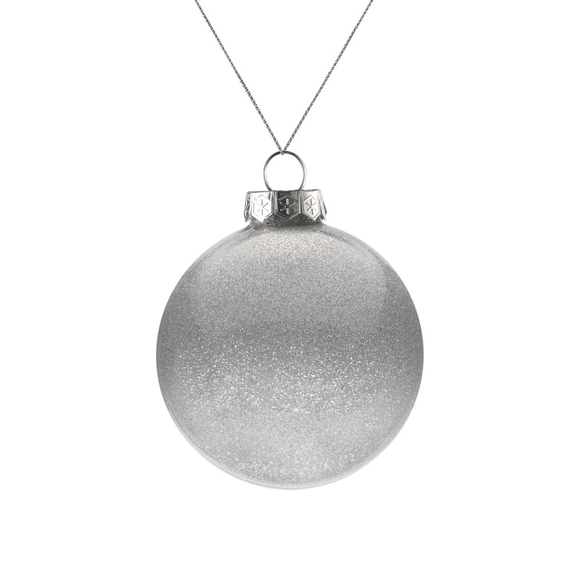 [Елочный шар Finery Shine, 8 см, глянцевый серебристый с глиттером]