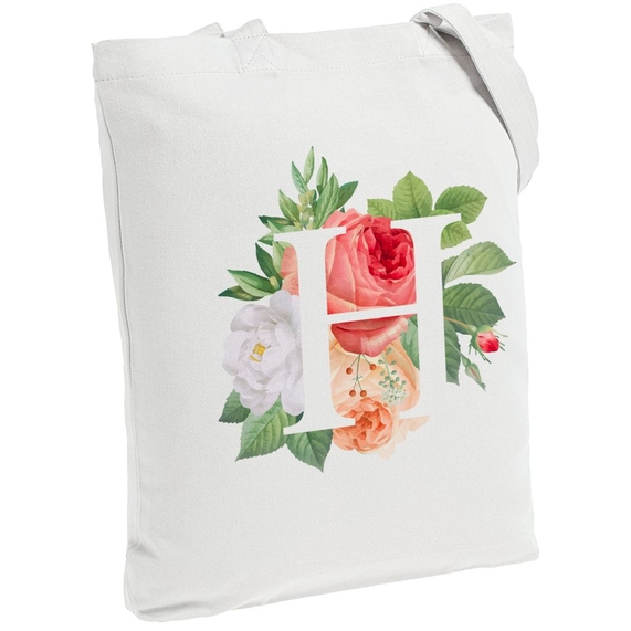 [Холщовая сумка «Цветочная азбука: Н», молочно-белая]