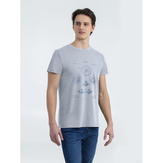 [Футболка приталенная Old Patents. Wheel, голубой меланж, размер S]