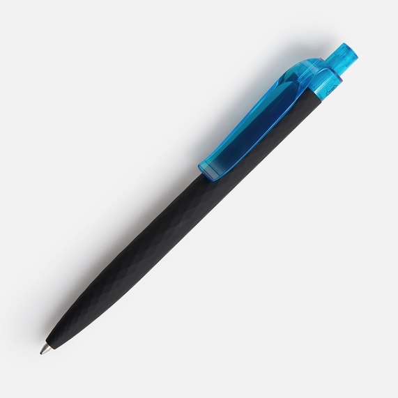 [Ручка шариковая Prodir QS01 PRT-T Soft Touch, черная с голубым]