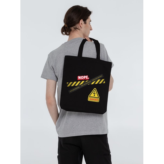 [Холщовая сумка с термонаклейками Cautions, черная]