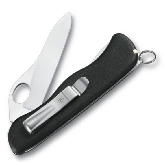 [Солдатский нож с фиксатором лезвия Sentinel One Hand Clip, черный]