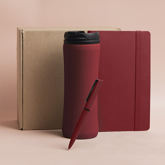 [Набор подарочный OFFICEKIT: термос, ежедневник, ручка, стружка, коробка, красный]