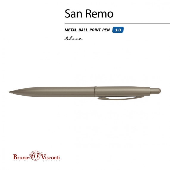 [РУЧКА "SAN REMO" ШАРИКОВАЯ, АВТОМАТИЧЕСКАЯ, МЕТАЛЛИЧЕСКИЙ КОРПУС ШАМПАНЬ 1.00 ММ, СИНЯЯ]