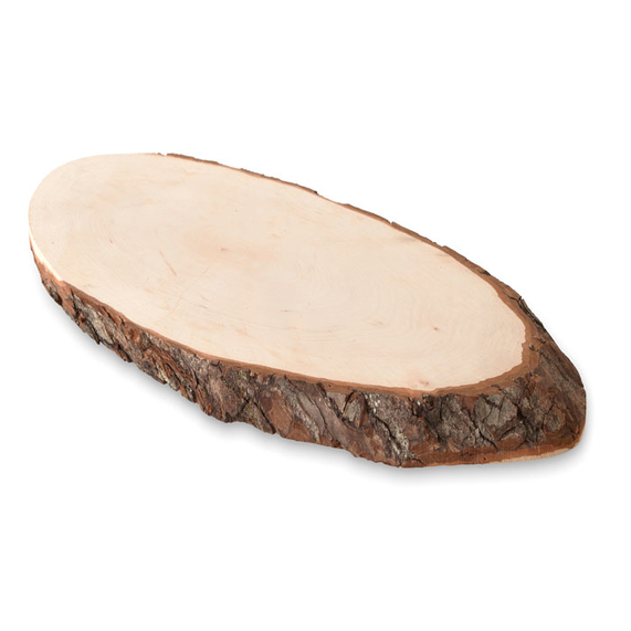 [Oval wooden board with bark древесный]