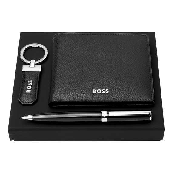 [Набор Hugo Boss (шариковая ручка, брелок и кошелек) Чёрный]