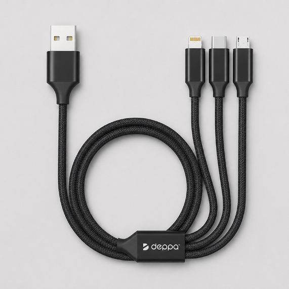 [Дата-кабель 3 в 1: micro USB, USB-C, Ligthning, алюминий, 1.2м]