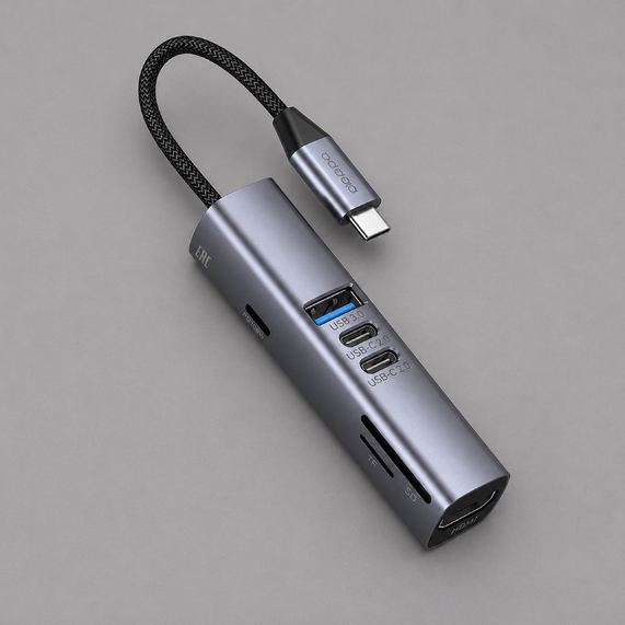 [USB-хаб 7 в 1 USB-C - USB-A3.0 + 2хUSB-C + USB-C PD100Вт + HDMI + SD + microSD]