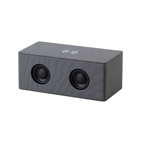 [Bluetooth колонка "Cool Gray" с двумя динамиками (2х3Вт) и беспроводным зарядным устройством, переработанный пластик (RPET)]