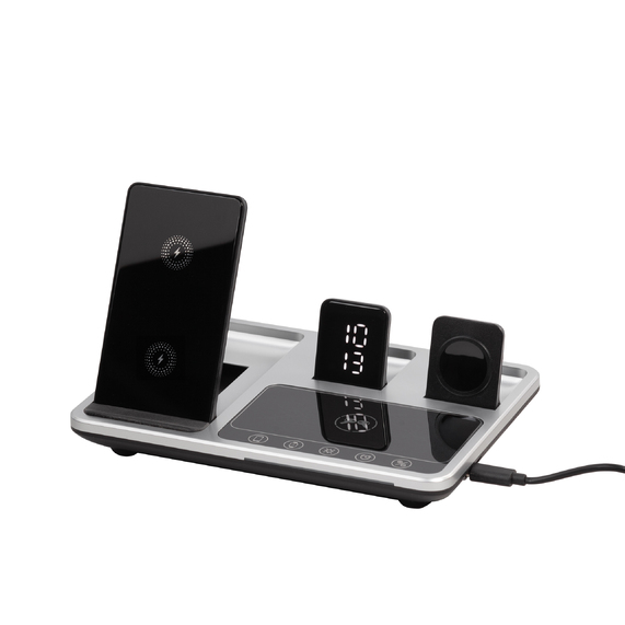 [Беспроводная (15W) зарядная станция "Smart Lift" с сенсорным подъёмным механизмом, часами и ночной подсветкой]