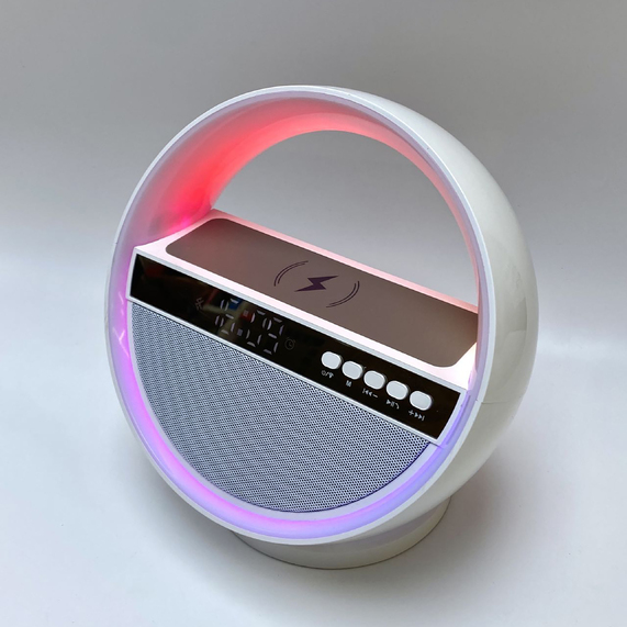 [Bluetooth колонка "Smart Orb" 5Вт с беспроводным (15W) ЗУ, лампой, часами, FM радио]