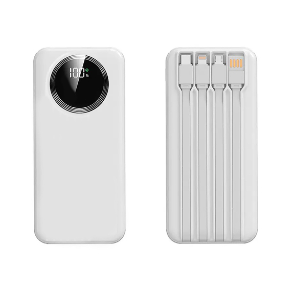 [Зарядное устройство "Phantom" 10000 mAh с 4мя встроенными кабелями и цифровым индикатором заряда]
