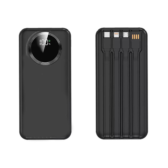 [Зарядное устройство "Phantom" 10000 mAh с 4мя встроенными кабелями и цифровым индикатором заряда]