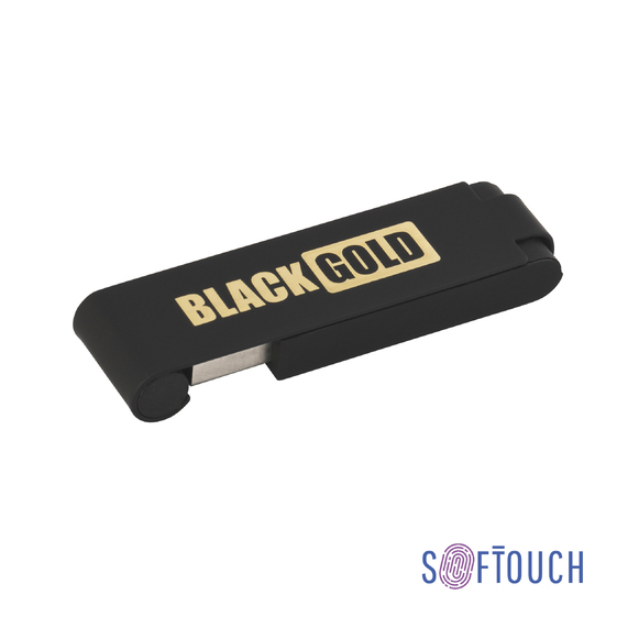 [Флеш-карта "Case", объем памяти 16GB, черный/золото, покрытие soft touch]