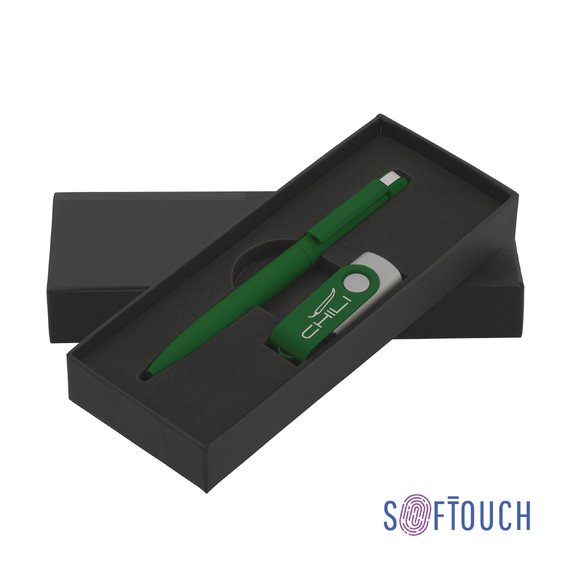 [Набор ручка + флеш-карта 16 Гб в футляре, покрытие soft touch]