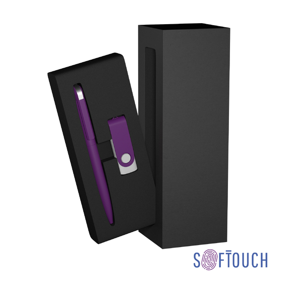 [Набор ручка + флеш-карта 16 Гб в футляре, покрытие soft touch]