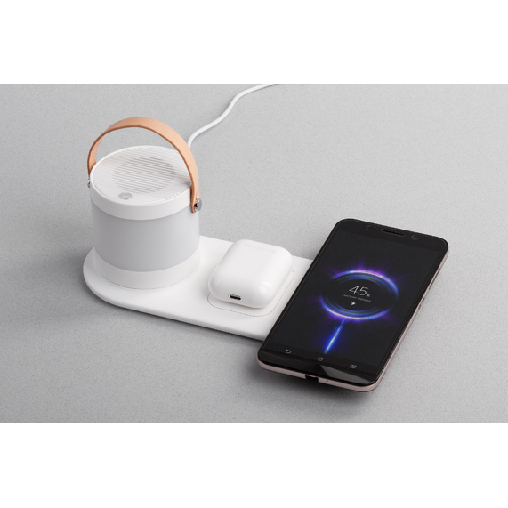 [Настольная беспроводная (15W) зарядная станция "Smart Home" с bluetooth колонкой-лампой]
