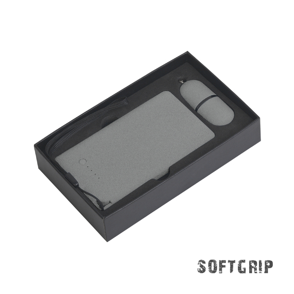 [Набор "Камень" на 2 предмета, 4000 mAh /16Gb, с покрытием soft grip, серый #]