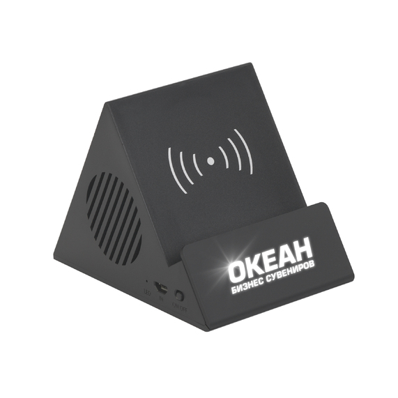 [Bluetooth колонка-подставка "Rock" 3Вт с беспроводным зарядным устройством и подсветкой логотипа]