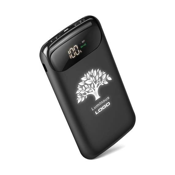[Беспроводное зарядное устройство "Shine SOFTTOUCH", 8000 mAh с подсветкой логотипа и цифровым индикатором заряда]