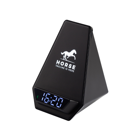 [Настольная Bluetooth колонка (3Вт) "Smart Pyramid" с часами и беспроводным (15W) зарядным устройством, с подсветкой логотипа]