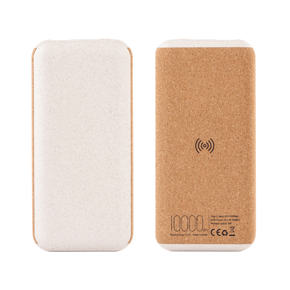 [Беспроводное зарядное устройство "Cork Power" 10000 mAh, пластик/пшеничное волокно/пробка]