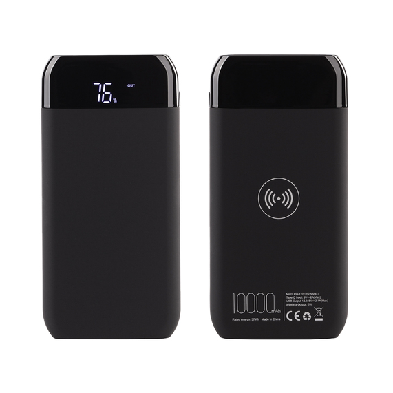 [Беспроводное зарядное устройство "ShineMax SOFTTOUCH", 10000 mAh с подсветкой логотипа и цифровым индикатором заряда]
