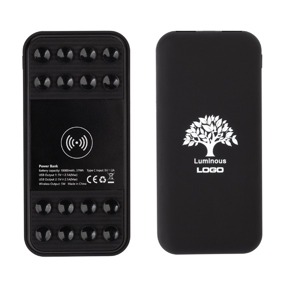 [Беспроводное зарядное устройство "Sticky SOFTTOUCH", 10000 mAh с подсветкой логотипа и присосками]