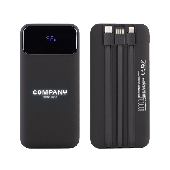 [Зарядное (22.5W) устройство "Grade SOFTTOUCH" 10000 mAh с подсветкой логотипа, встроенными кабелями и цифровым индикатором заряда]