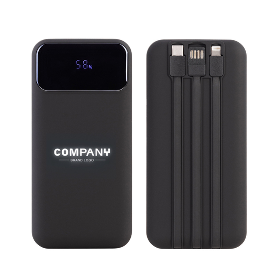 [Зарядное (22.5W) устройство "Top Grade SOFTTOUCH" 20000 mAh с подсветкой логотипа, встроенными кабелями и цифровым индикатором заряда]