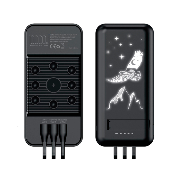 [Беспроводное зарядное (22.5/15W) устройство "Topfull SOFTTOUCH" 10000 mAh с подсветкой лого, присосками, встроенными кабелями, с подставкой]