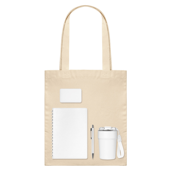 [Подарочный набор Велком Пак (Welcome Pack), белый (термокружка, ежедневник, ручка, ЗУ, шоппер)]