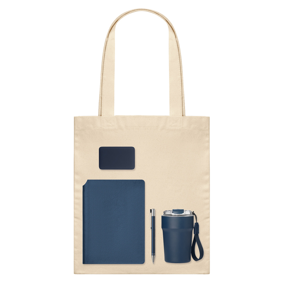 [Подарочный набор Велком Пак (Welcome Pack), синий (термокружка, ежедневник, ручка, ЗУ, шоппер)]