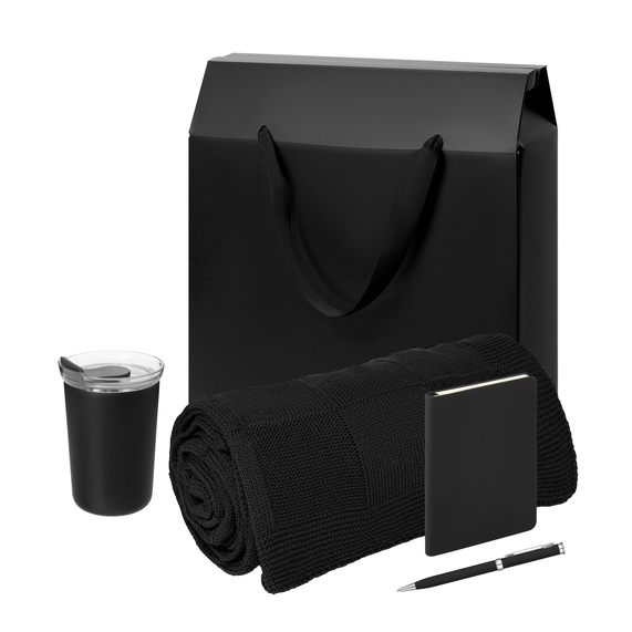 [Подарочный набор Велком Пак Спарк мини (Welcome Pack Spark mini), черный (термокружка, блокнот, ручка, плед, коробка-пакет)]
