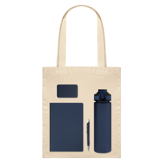 [Подарочный набор Велком Пак (Welcome Pack), синий (бутылка, ежедневник, ручка, ЗУ, шоппер)]