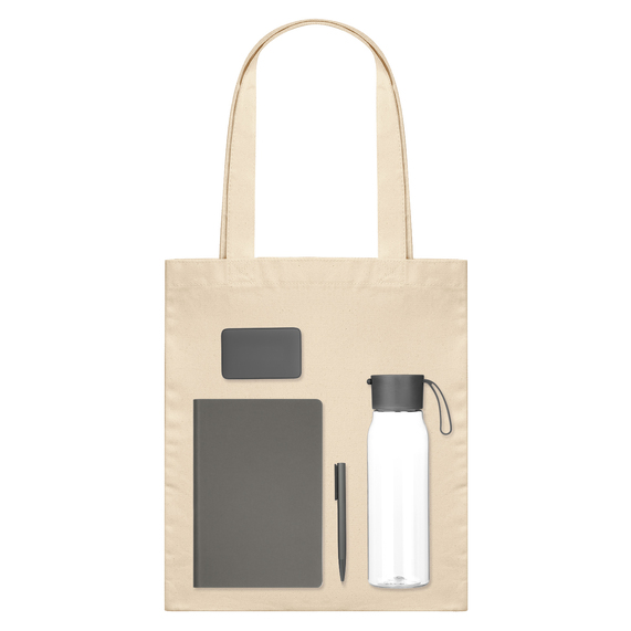 [Подарочный набор Велком Пак (Welcome Pack), серый (бутылка, ежедневник, ручка, ЗУ, шоппер)]