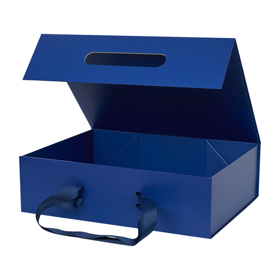 [Подарочная коробка-трансформер с лентами большая, синяя]
